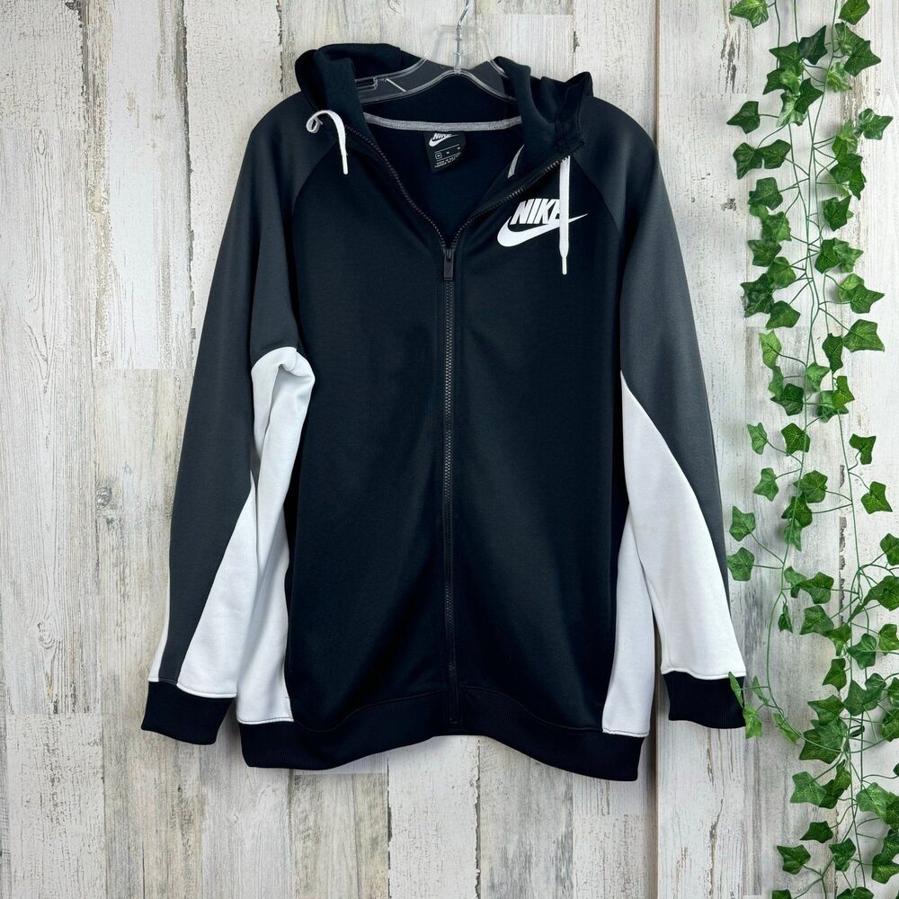 Nike Sportswear Women’s Color Block Hoodie Track Jacket Size Medium Black White - Picture 4 of 6